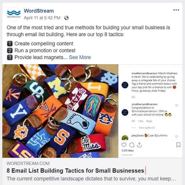 WordStream facebook post