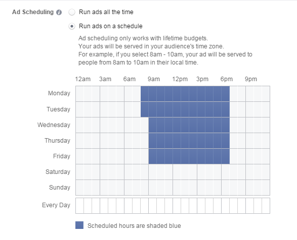 Facebook remarketing ad schedule calendar