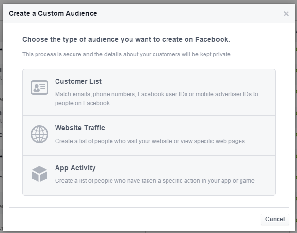 Facebook remarketing create a custom audience