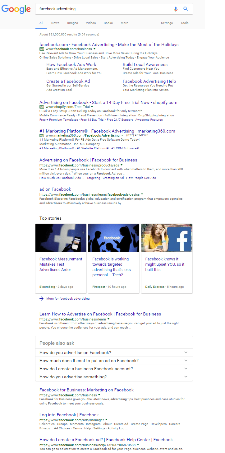 branded keyword serp example