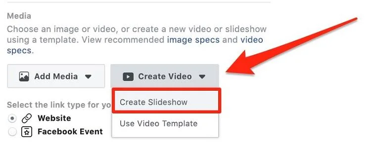 Facebook "Create Slideshow" button