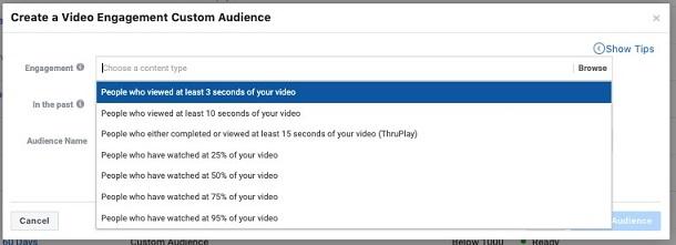 Facebook video marketing custom audience