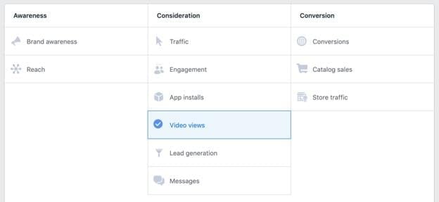 Facebook video views campaign setting