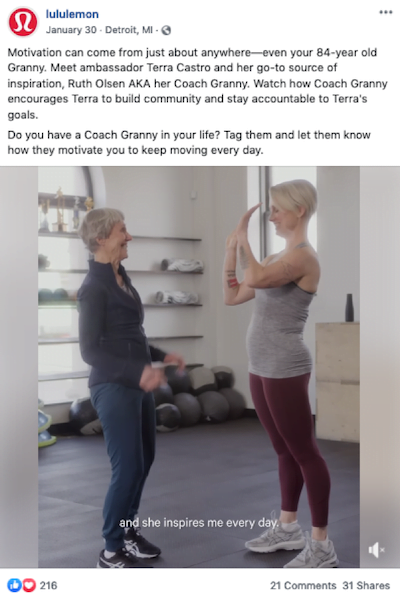 facebook sponsored posts lululemon