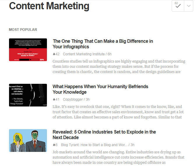 Find things to write about Feedly Content Marketing news page