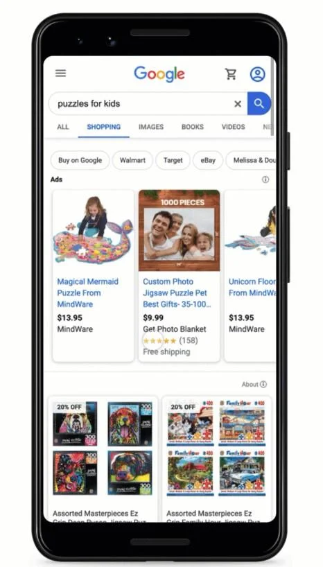 free Google Shopping listings example
