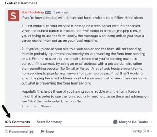 Landing page templates free Bootstrap customer support comments