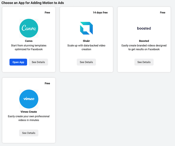 facebook business app store with apps for adding motion to ads