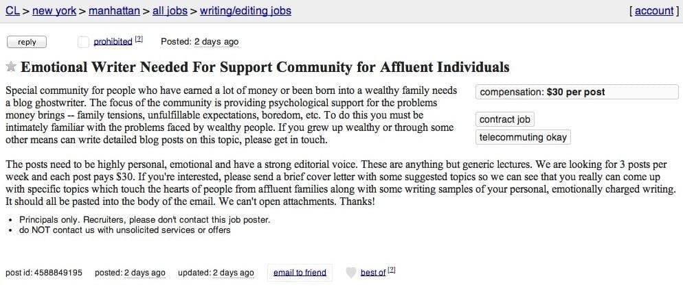 Freelance writing work terrible Craigslist job ad