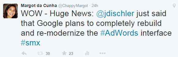 Future of AdWords tweet about the adwords interface redesign