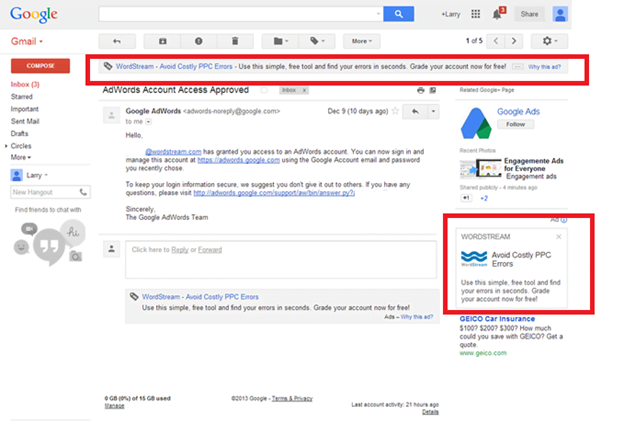 Gmail Advertising Example