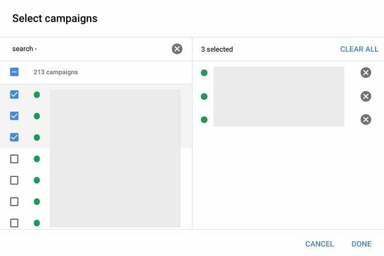 Google Ads automated rules select campaigns