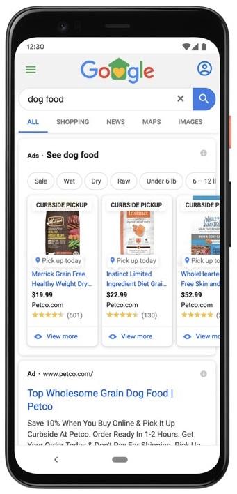 curbside pickup promotion in a Google local inventory ad