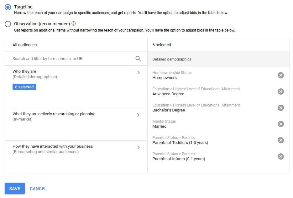 detailed demographics targeting in google ads