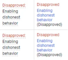 google ads disapproval for dishonest behavior