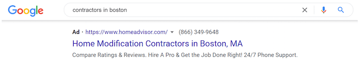 geotargeted google ad example