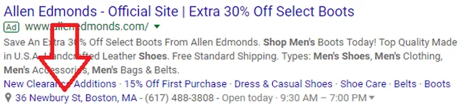 google ads geotargeting ad with location extension