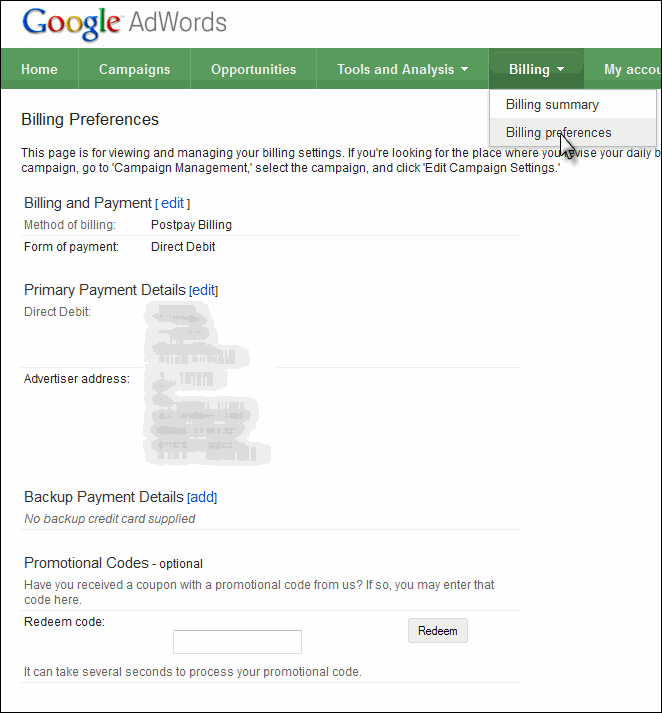 AdWords Billing