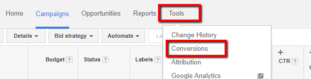 google adwords new conversion creation tab