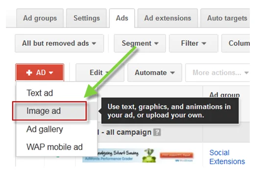 Google AdWords features display ad creator