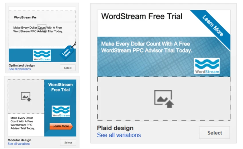 Google AdWords features WordStream display ad