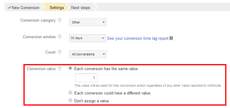 AdWords Conversion Value