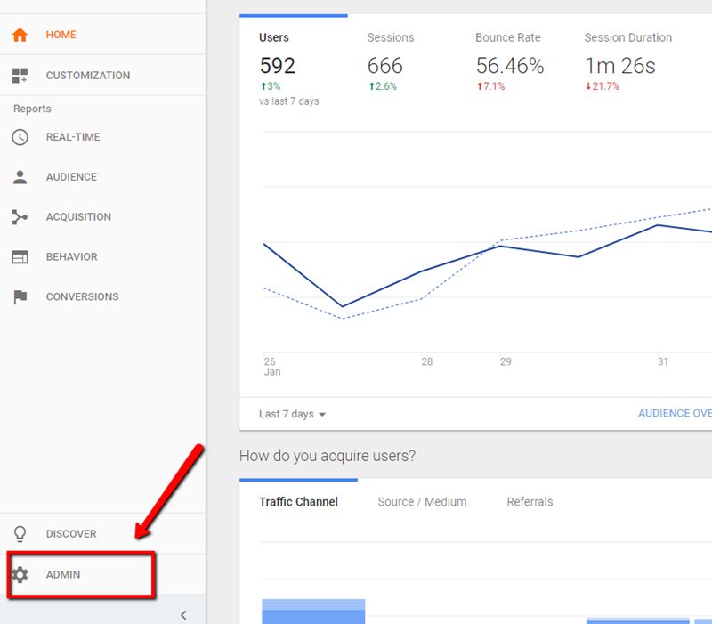 google analytics custom event tracking admin tab