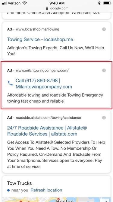 Google call-only ad with automatic headlines