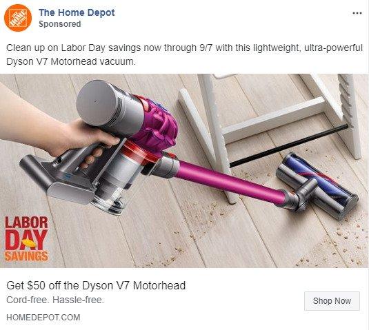google-facebook-campaign-structure-home-depot-news-feed-ad
