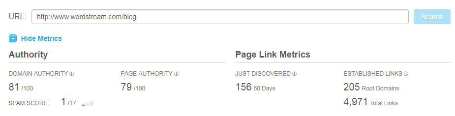 Google Fred Update Moz Open Site Explorer link authority example screenshot