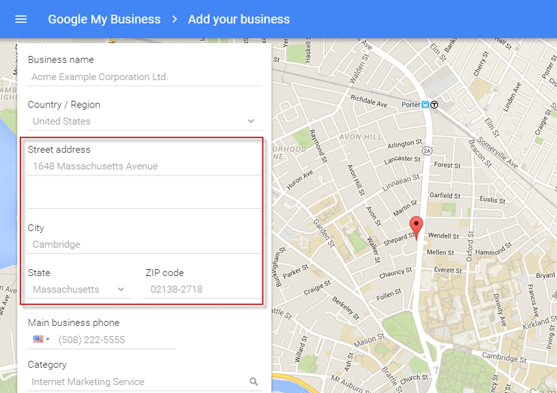 Google Maps marketing Google My Business address setup