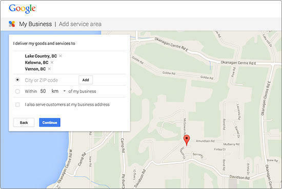 Google Maps marketing Google My Business service area