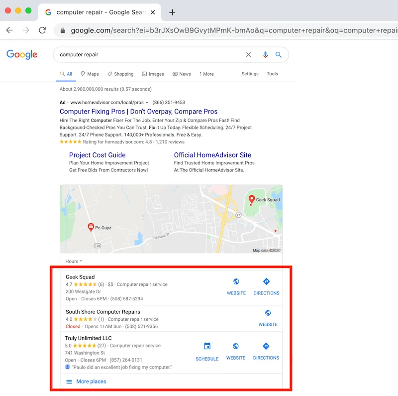 google meus perfis de otimização de negócios no pacote local