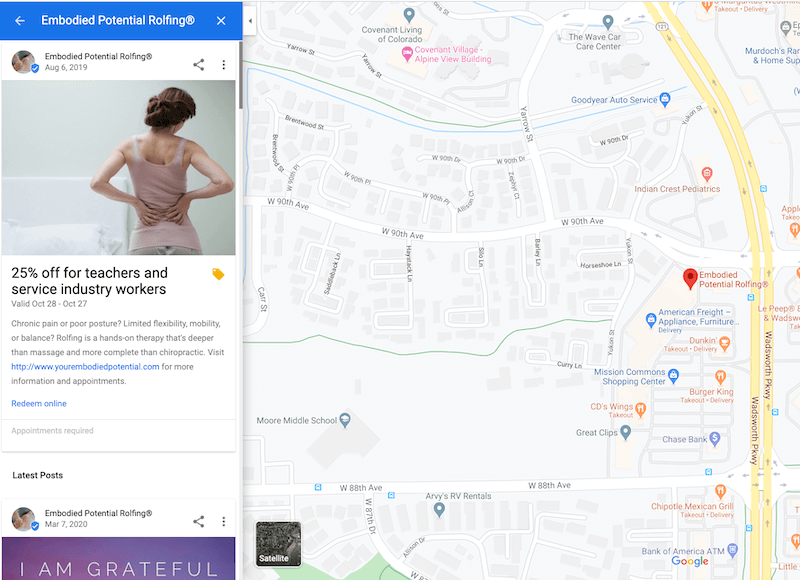 postagens de otimização do google my business aparecem em mapas