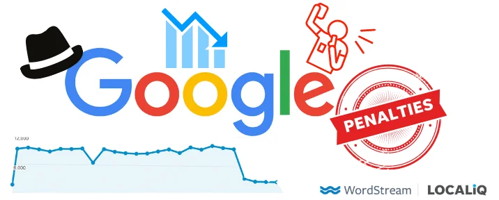 google logo with black hat and penalty stamp