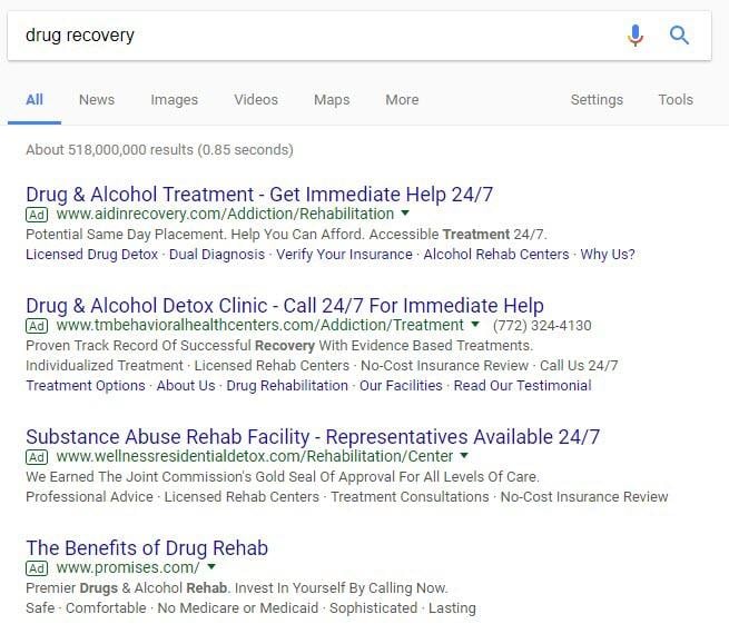 google ads rehab searches