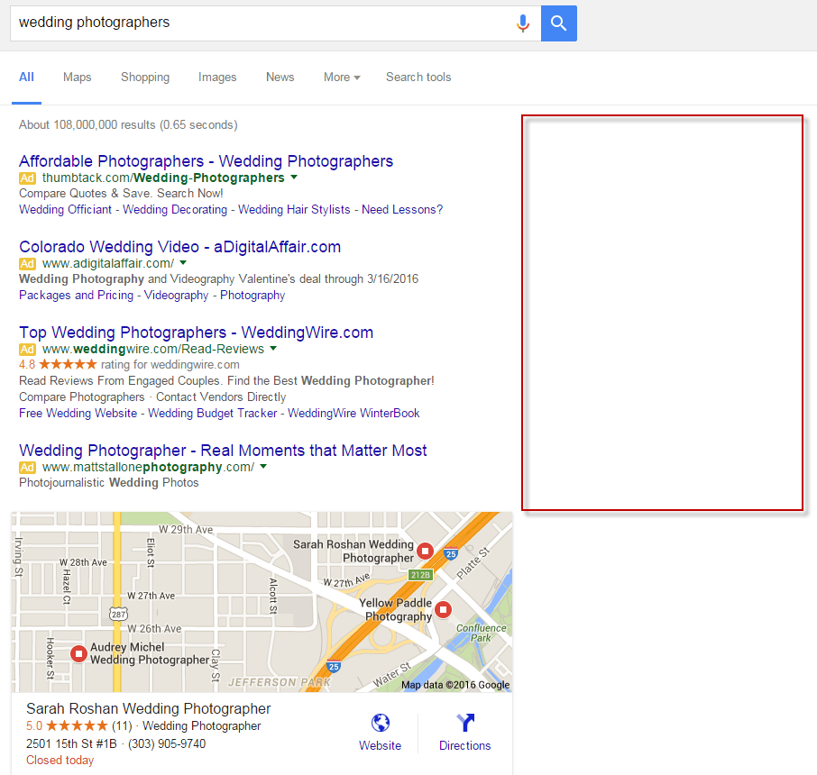 no google adwords ads on right rail