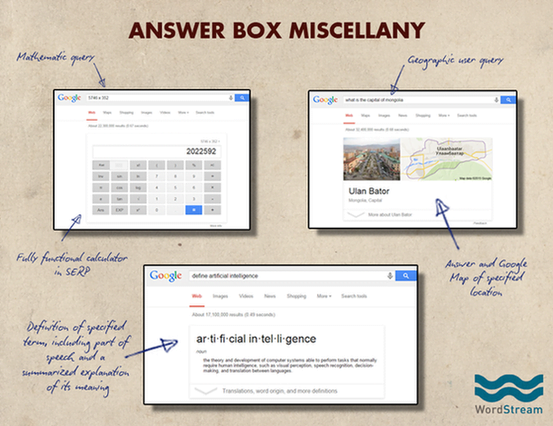 Google search page more answer box examples