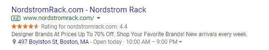 Exemplo de anúncio de avaliações do Google Shopping