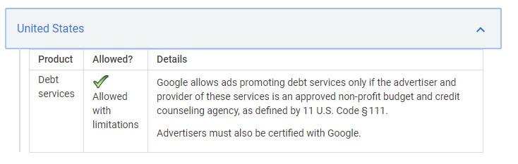 Google's policy for US