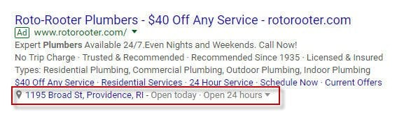 Google Voice Search AdWords location extension example