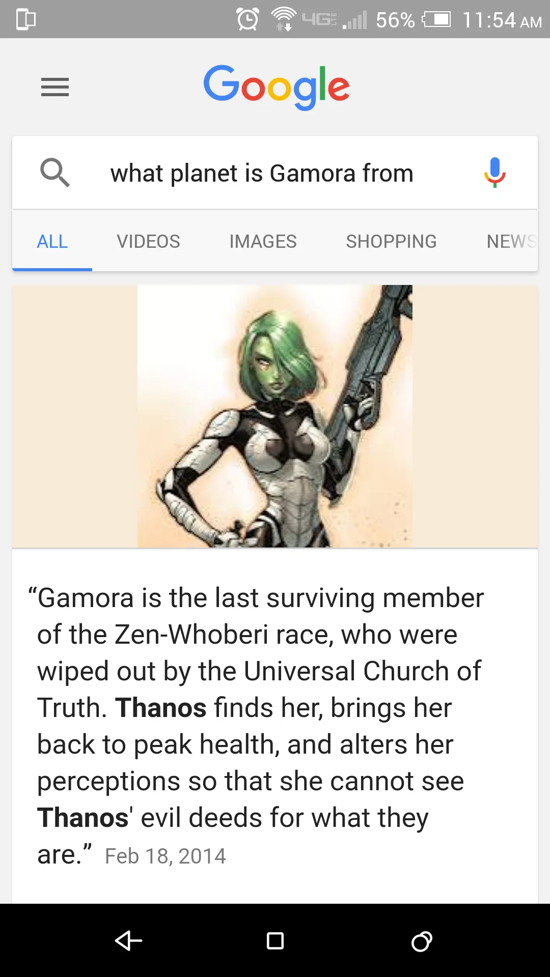 Google Voice Search Gamora Guardians of the Galaxy character bio