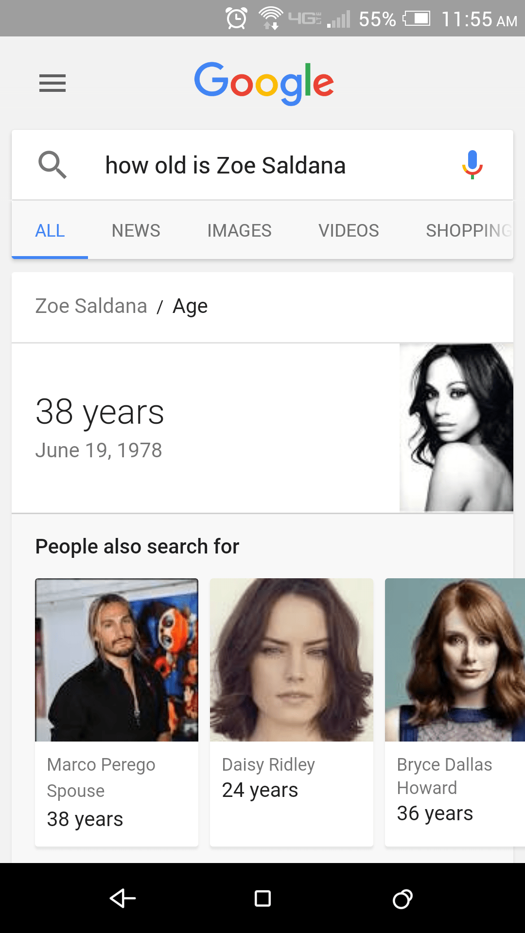 Google Voice Search Zoe Saldana age query