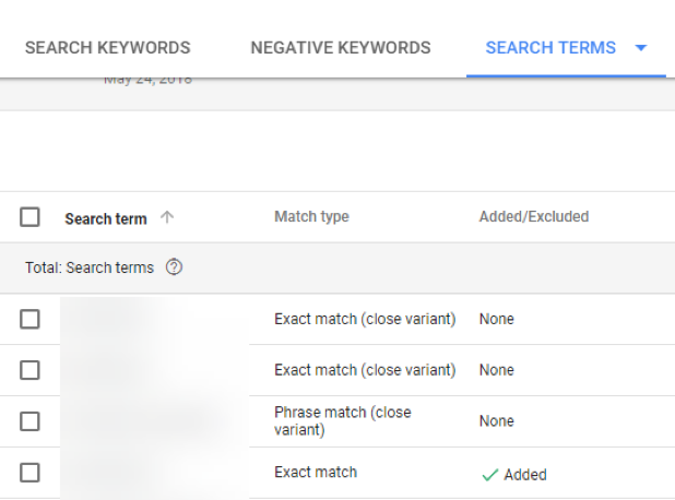 google ads search terms report change screenshot of report