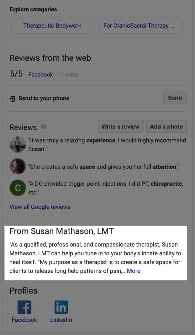 google minha otimização de negócios da empresa susan mathason