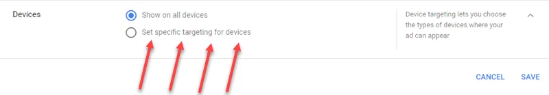 google ads select device placements