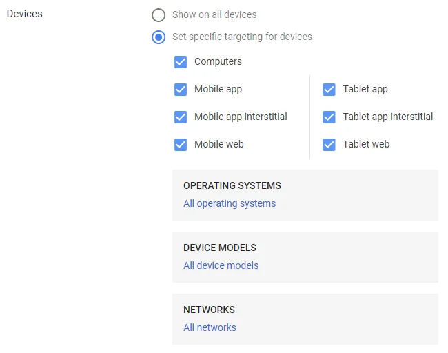 google ads set specific targeting for device