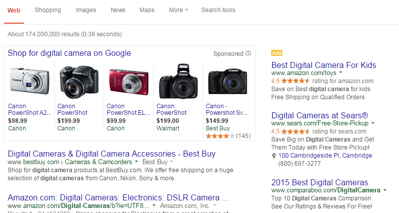 Example of how the Google shopping results typically look