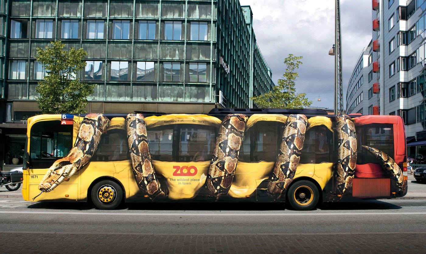 Grassroots marketing Copenhagen Zoo snake bus ambient ad