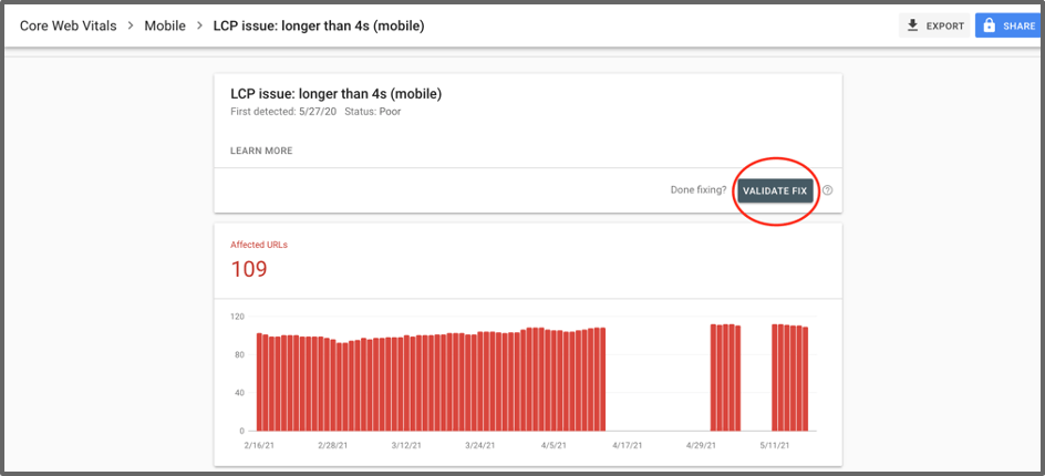 how to use google search console validate fix prompt